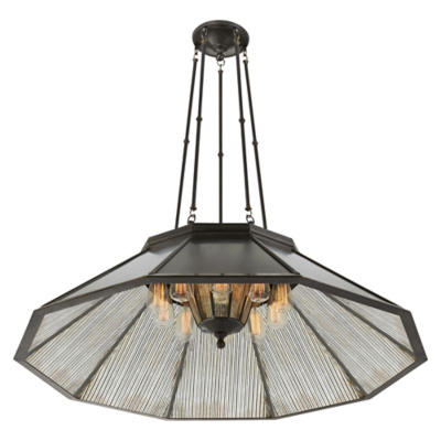 Rivington Large Round Billiard Pendant in Bronze with Ribbed Mirror